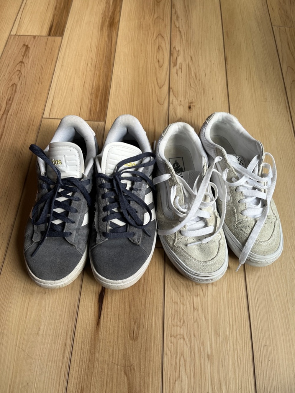 Adidas Blue and White Suede Athletic Sneakers plus Vans cream color suede.